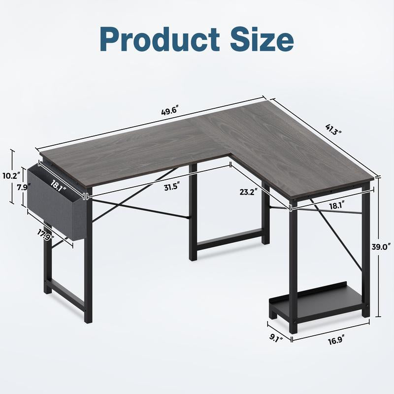 L Shaped Desk - Home Office Sturdy Writing Workstation